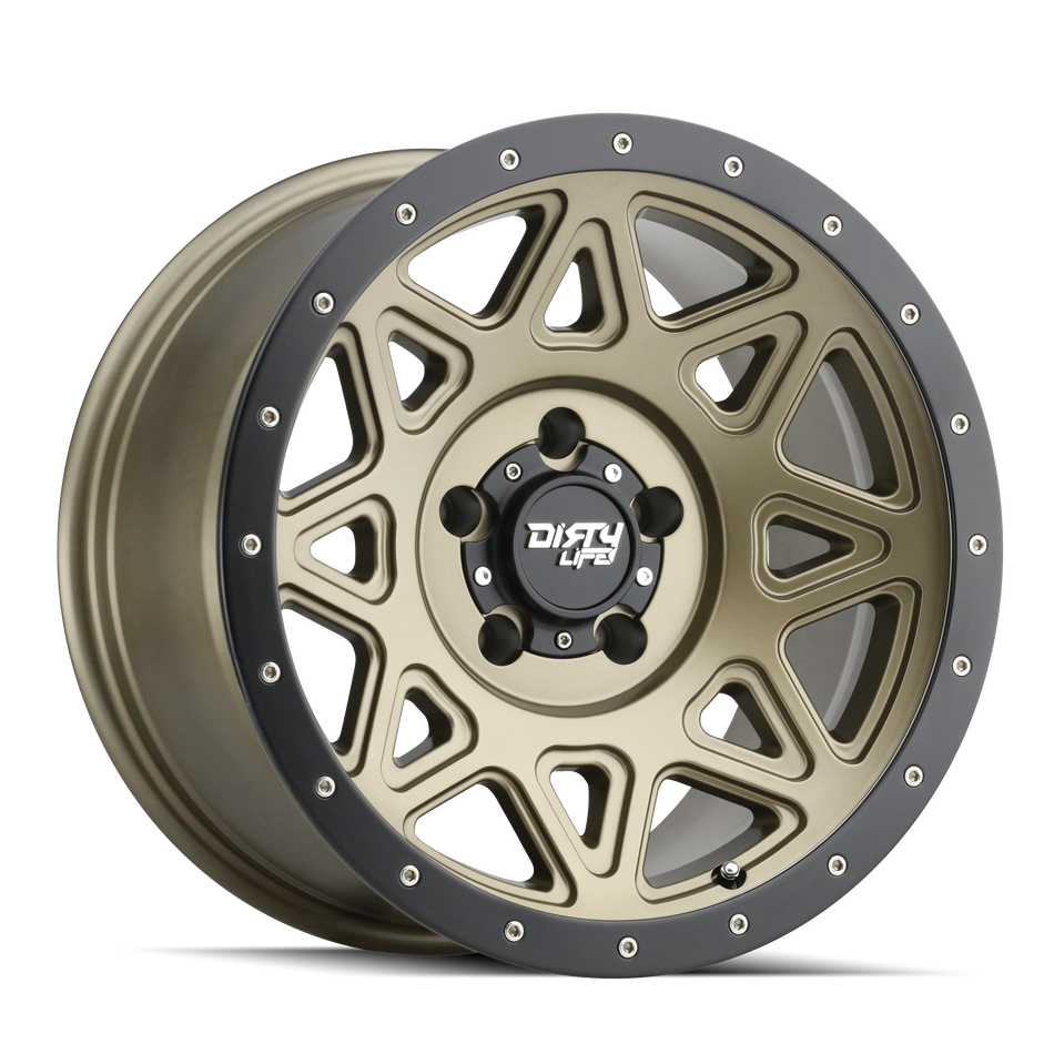 DIRTY LIFE THEORY 9305 MATTE GOLD W/MATTE BLACK LIP 17X9 8-165.1 -12MM 130.8MM