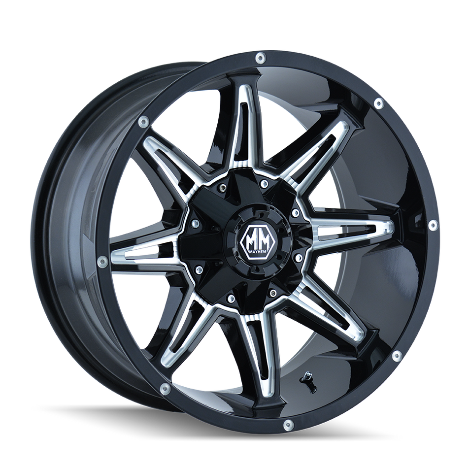 MAYHEM RAMPAGE 8090 GLOSS BLACK MILLED 20X9 8-165.1/8-170 18MM 130.8MM