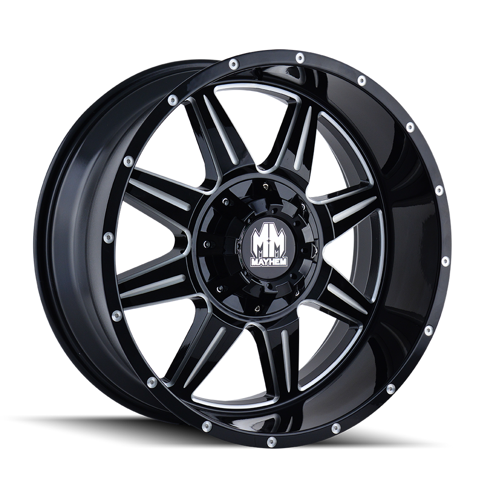 MAYHEM MONSTIR 8100 GLOSS BLACK MILLED 18X9 8-180 -12MM 124.1MM