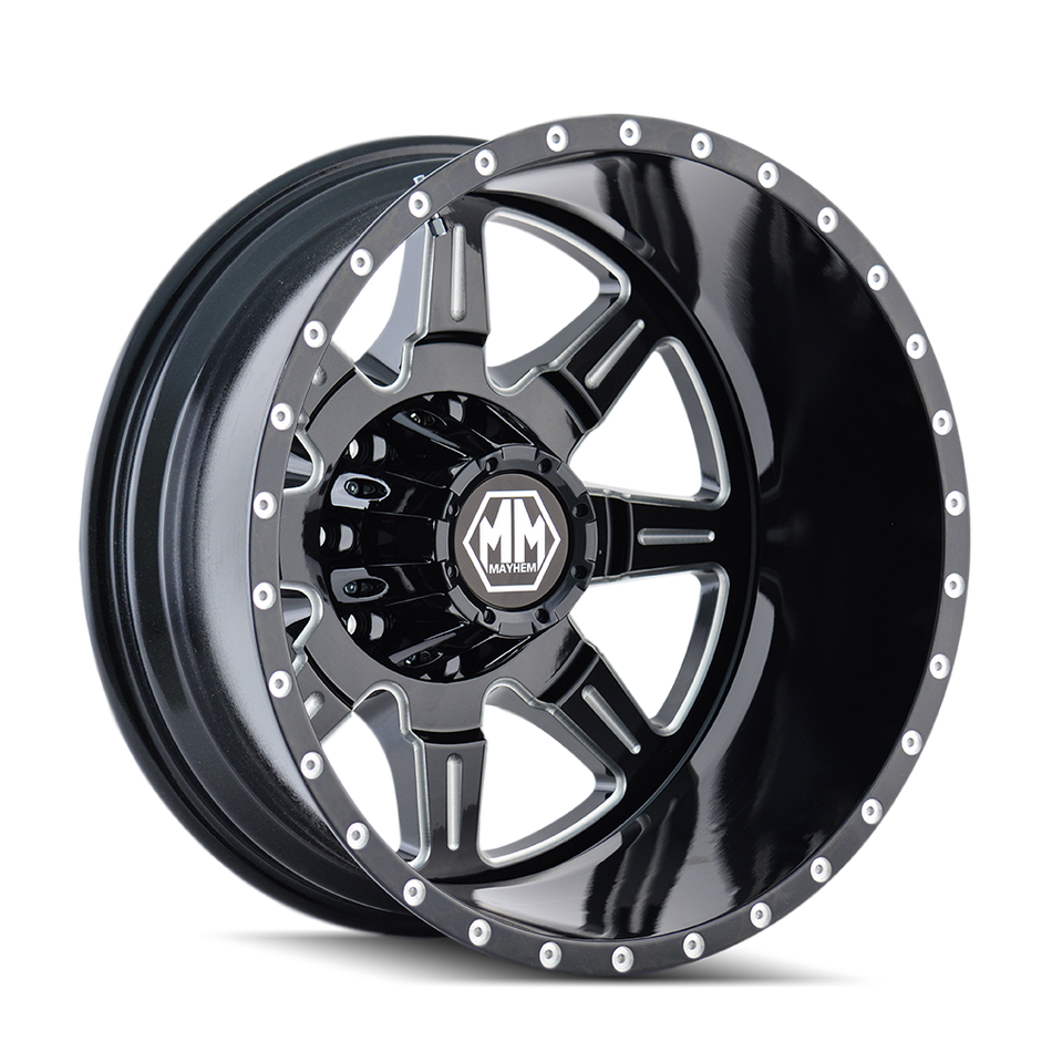 MAYHEM MONSTIR 8101 REAR GLOSS BLACK MILLED 20X8.25 8-170 -160MM 124.9MM