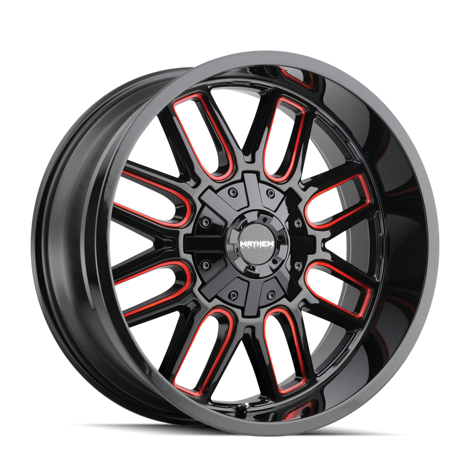 MAYHEM COGENT 8107 GLOSS BLACK MILLED PRISM RED 20X12 6-135/6-139.7 -51MM 106MM