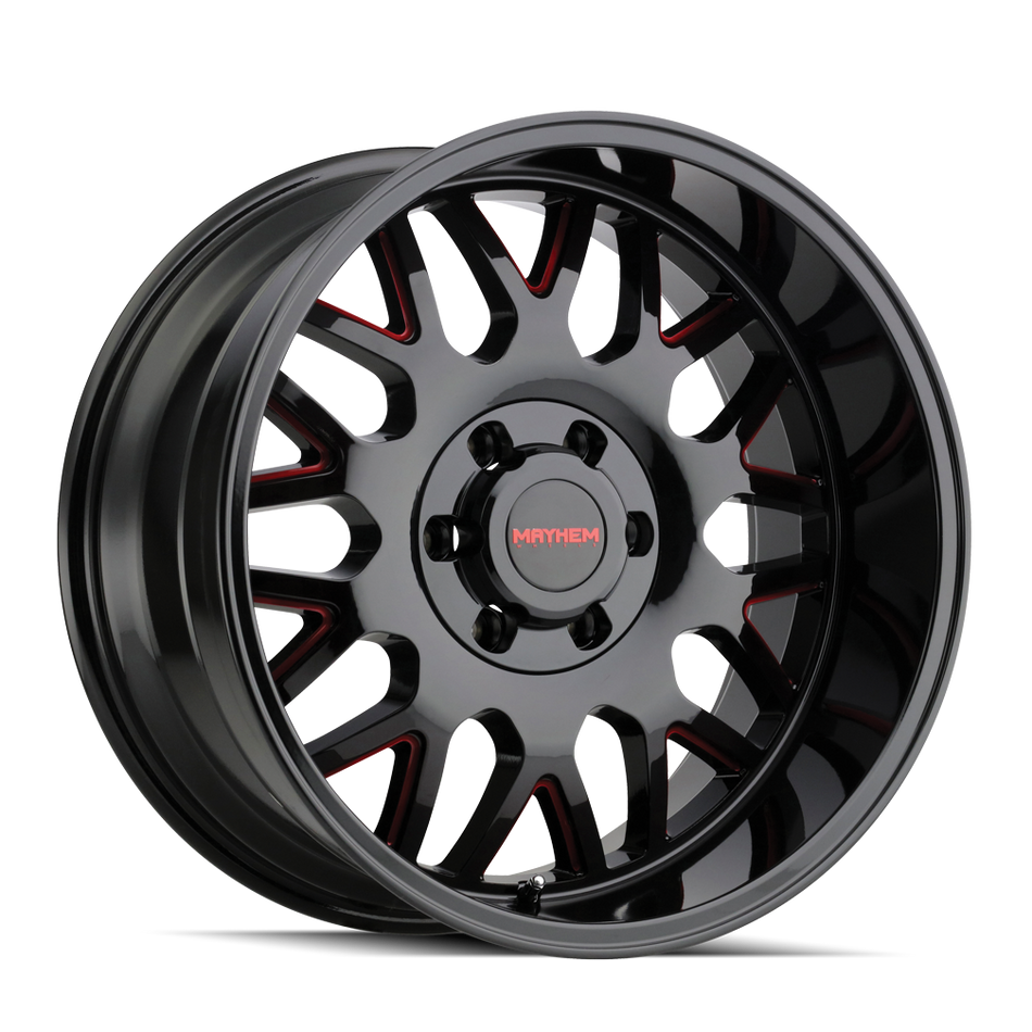 MAYHEM TRIPWIRE 8110 GLOSS BLACK MILLED PRISM RED 20X10 6-135/6-139.7 -19MM 106MM
