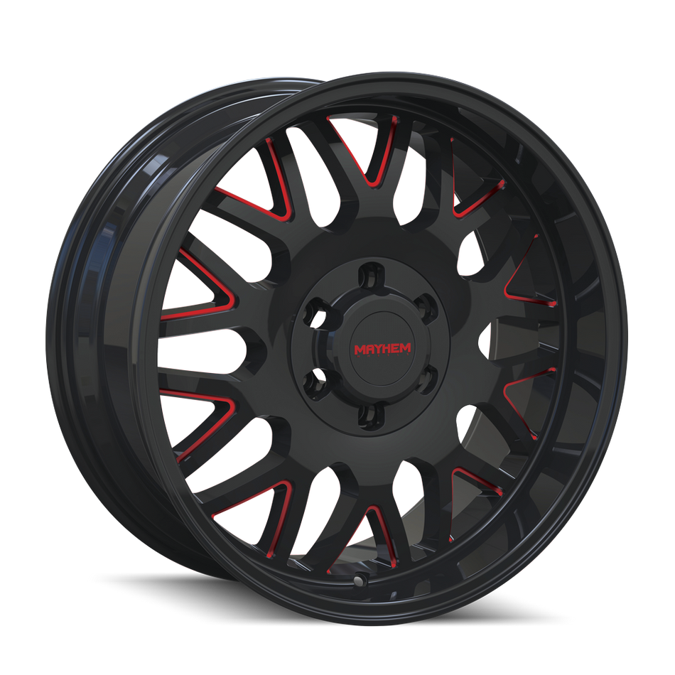 MAYHEM TRIPWIRE 8110 GLOSS BLACK MILLED PRISM RED 20X9 6-135 0MM 87.1MM