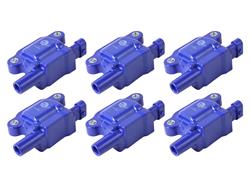 Ignition Coil, SCORCHER High-Performance, Coil Pack Style, Female/Socket, Square, Blue, Cadillac, Chevy, GMC, Set of 6