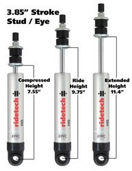 Shock, HQ, Monotube, 11.4 in./7.55 in. Extended/Collapsed Lengths, Stud/Eyelet Mounts, Each