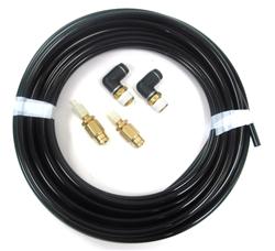 Air Line Tubing, 1/4 in. Diameter, Plastic, Black, 30 ft. Length, Elbow Fittings, Schrader Valves, Kit