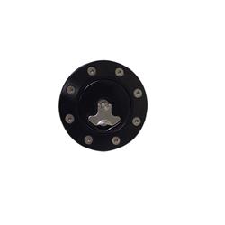 Fuel Tank Filler Neck and Locking Fuel Door, Round, Billet Aluminum, Black Anodized, Universal, Each