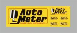 Decals, Two Sheets, AutoMeter Logo, Vinyl, Largest is 4 in. Length, 5 Smaller Sizes, Yellow, Black, Red, Pair