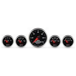 Gauge Kit, Designer Black II, Analog, Speedometer, Water Temperature, Fuel Level, Voltmeter, Oil Pressure, Kit