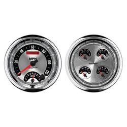 Gauge Set; American Muscle; Quad Gauge/Tach/Speedo Kit; 5 in.;100 psi Oil;100-250 Deg. Wtr Tmp.;8-18 V;240 Ohm