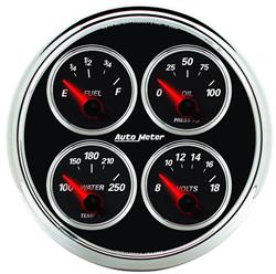 Gauge Kit, Analog, Designer Black II, Speedometer, Water Temperature, Fuel Level, Voltmeter, Oil Pressure, Kit