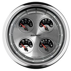 Gauge Kit, American Muscle, Analog, Silver, Water Temperature, Fuel Level, Voltmeter, Oil Pressure, Kit