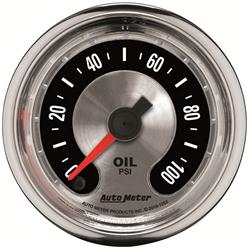 Gauge, American Muscle, Oil Pressure, 0-100 psi, 2 1/16 in., Silver Face, Analog, Mechanical, Each