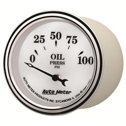 Gauge, Oil Pressure, Old Tyme White II, 0-100 psi, 2 1/16 in., Analog, Electrical, Each