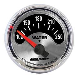 Gauge, American Muscle, Water Temperature, 100-250 Degrees F, 2 1/16 in., Analog, Electrical, Each
