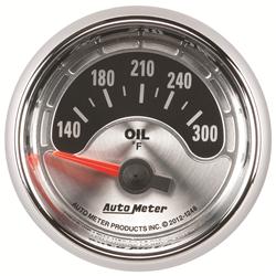 Gauge, American Muscle, Oil Temperature, 140-300 degrees F, 2 1/16 in., Silver Face, Analog, Electrical, Each