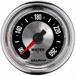 Gauge, American Muscle, Water Temperature, 100-260 Degrees F, 2 1/16 in., Analog, Electrical, Each