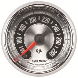 Gauge, American Muscle, Oil Temperature, 140-280 degrees F, 2 1/16 in., Silver Face, Analog, Electrical, Each
