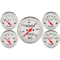 Gauge Kit, Analog, Arctic White, Speedometer, Water Temperature, Fuel Level, Voltmeter, Oil Pressure, Kit
