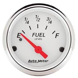 Gauge, Arctic White, Fuel Level, Empty/Full, 0 Ohms/90 Ohms, 2 1/16 in., Analog, Electrical, Each