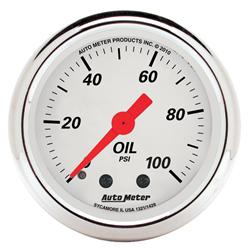 Gauge, Arctic White, Oil Pressure, 0-100 psi, 2 1/16 in., Analog, Mechanical, Each