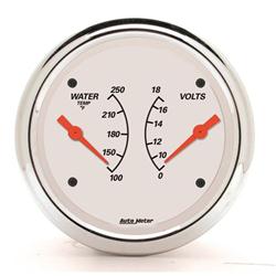 Gauge, Arctic White, Dual, Water Temperature, 100-250 Degrees F, Voltmeter, 8-18 V, 3 3/8 in., White Face, Analog, Kit