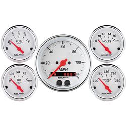 Gauges, Arctic White, Speedometer, Water Temperature, Oil Pressure, Fuel Level, White Face, Analog, Kit