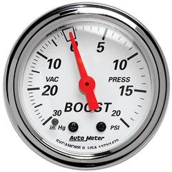 Gauge, Arctic White, Boost/Vacuum, 30 in. Hg/15 psi, 2 1/16 in., Analog, Mechanical, Each