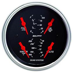 Quad Gauge, Analog, Designer Black, Fuel Level, Volts, Oil Pressure, Water Temperature, 5 in., Each