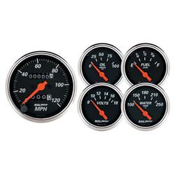 Gauge Kit, Analog, Designer Black, Speedometer, Water Temperature, Fuel Level, Voltmeter, Oil Pressure, Kit