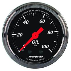 Gauge, Designer Black, Oil Pressure, 0-100 psi, 2 1/16 in., Analog, Mechanical, Each