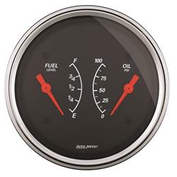 Gauges, Designer Black, Fuel Level, Oil Pressure, 3 3/8 in., Analog, Electrical, Kit