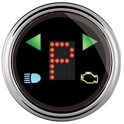 Shift Indicator, Gauge, PRNDL Plus, 2 1/16 in., Round, Dash Mount, LED Display, Black Face, Domed Lens, Each