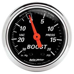 Gauge, Designer Black, Boost/Vacuum, 30 in. Hg/15 psi, 2 1/16 in., Analog, Electrical, Each