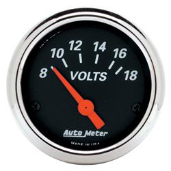 Gauge, Designer Black, Voltmeter, 8-18 V, 2 1/16 in., Analog, Electrical, Each
