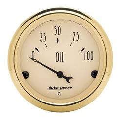 Gauge, Golden Oldies, Oil Pressure, 0-100 psi, 2 1/16 in., Analog, Electrical, Beige Face, Each