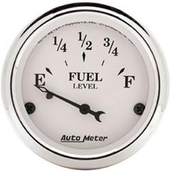 Gauge, Old Tyme White, Fuel Level, Empty/Full, 0 Ohms/90 Ohms, 2 1/16 in., Analog, Electrical, White Face, Each