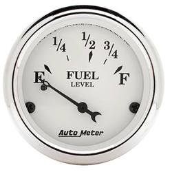Gauge, Old Tyme White, Fuel Level, Empty/Full, 0 Ohms/30 Ohms, 2 1/16 in., Analog, Electrical, White Face, Each