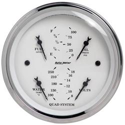 Quad Gauge, Analog, Old Tyme White, Fuel Level, Water Temperature, Voltmeter, Oil Pressure, Each