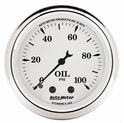 Gauge, Old Tyme White, Oil Pressure, 0-100 psi, 2 1/16 in., Analog, Mechanical, Each