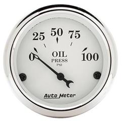 Gauge, Old Tyme White, Oil Pressure, 0-100 psi, 2 1/16 in., Analog, Electrical, Each