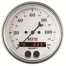 Speedometer, GPS Enabled, Old Tyme White, 0-120 mph, 3 3/8 in., Analog, Electrical, Rally-Nav Display, Each