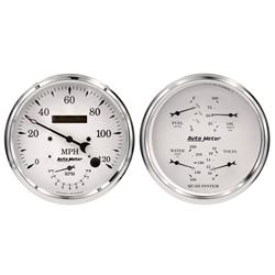 Gauge, Old Tyme White, White Face, Black Number, 5 in., Fuel Level, 240-33 Ohms, Oil Pressure, Speedometer, Tachometer, Water Temperature, Volt, Kit