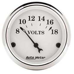 Gauge, Old Tyme White, Voltmeter, 8-18 V, 2 1/16 in., Analog, Electrical, Each