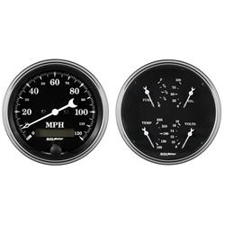 Gauge Kits, Old Tyme Black Series Analog, 2-piece, Speedometer and Quad Gauge, Black Face, Chrome Bezel, 5 in. Diameter, Illuminated, Kit