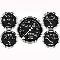 Gauge Kit, Analog, Old Tyme Black, Speedometer, Water Temperature, Fuel Level, Voltmeter, Oil Pressure, Kit
