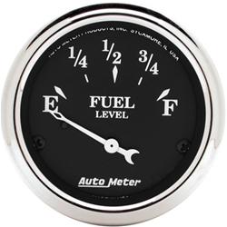 Gauge, Old Tyme Black, Fuel Level, 0 Ohms Empty/90 Ohms Full, 2 1/16 in., Analog, Electrical, Each