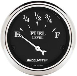 Gauge, Old Tyme Black, Fuel Level, Empty/Full, 0 Ohms/30 Ohms, 2 1/16 in., Analog, Electrical, Each