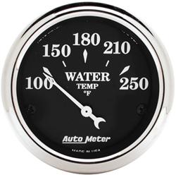 Gauge, Old Tyme Black, Water Temperature, 100-250 Degrees F, 2 1/16 in., Analog, Electrical, Black Face, Each