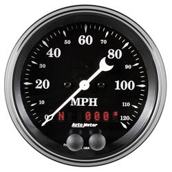 Speedometer Gauge, Analog, 0-120 mph, 3 3/8 in, Diameter, Full Sweep, Digital Tripometer, Electrical, Each
